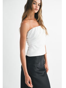 White Strapless Ruched Top