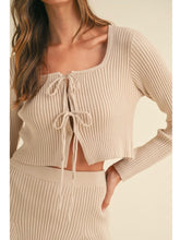 Load image into Gallery viewer, Taupe Ribbed Bow Tie Cardigan
