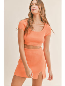 Orange Knit Top & Skirt Set