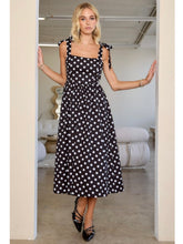 Load image into Gallery viewer, Black Polka Dot Tie Shoulder Midi Dress
