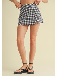 Black Gingham Side Slit Skort