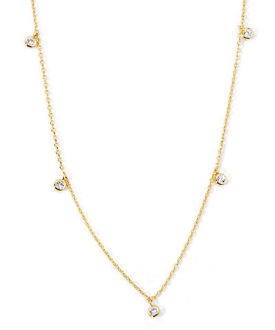 Gold CZ Charm Station Necklace