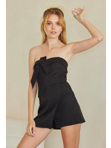 Black Bow Strapless Romper