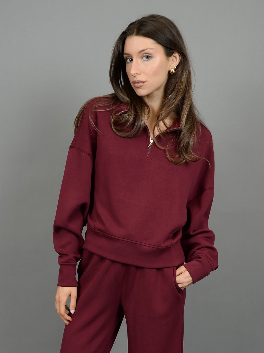 Oxblood Scuba Knit Half Zip Pullover