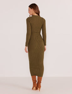 MinkPink Green Elara Knit Midi Dress