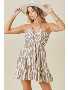 Ivory & Mocha Zebra Halter Dress