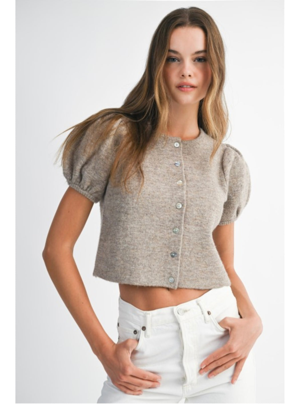 Mocha Puff Sleeve Knit Top