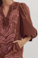 Load image into Gallery viewer, Chocolate Embroidered Scallop Hem Dress

