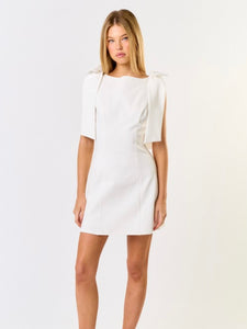 Ivory Bow Shoulder Mini Dress