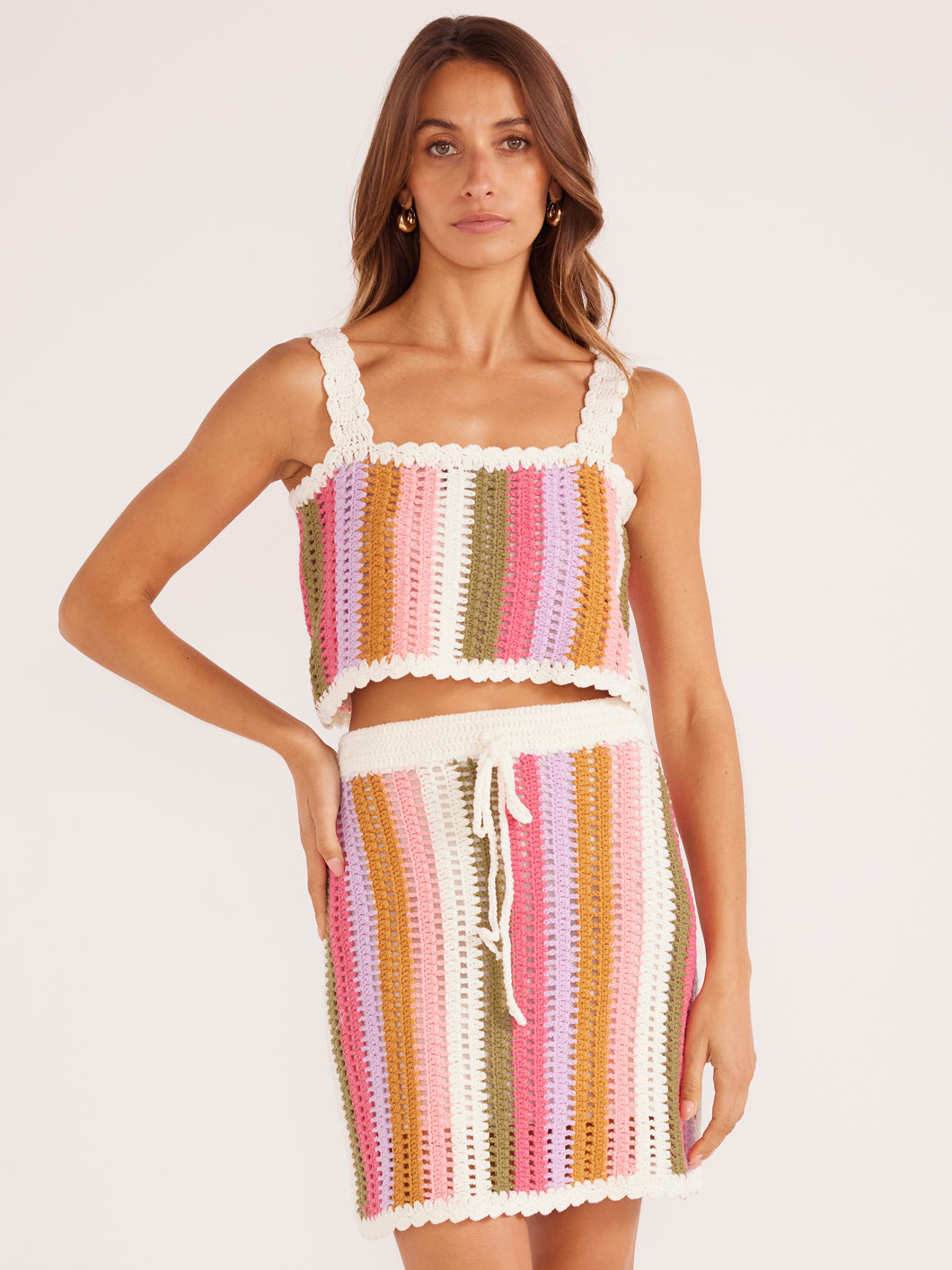 MinkPink Lito Stripe Crochet Top