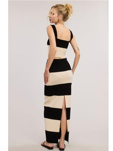 Ivory & Black Stripe Crop Top & Maxi Skirt Set