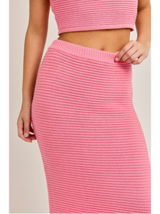 Pink Ribbed Sweater Midi Skirt