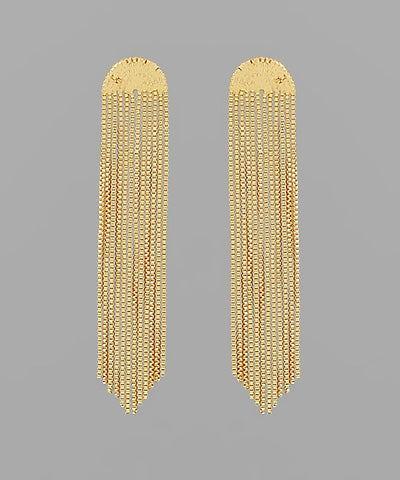 Gold Box Chain Fringe Earrings