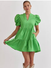 Load image into Gallery viewer, Green Puff Sleeve Dress
