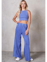 Load image into Gallery viewer, Blue Mineral Wash Crop Top &amp; Pants Set
