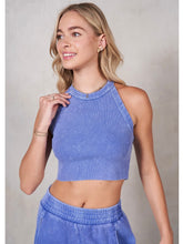 Load image into Gallery viewer, Blue Mineral Wash Crop Top &amp; Pants Set
