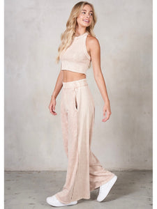 Taupe Mineral Wash Crop Top & Pants Set