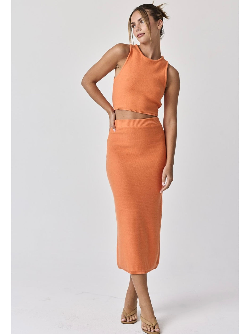 Orange Lara Knit Top & Skirt Set