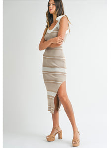 Taupe Stripe Rib Knit Midi Dress