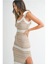 Load image into Gallery viewer, Taupe Stripe Rib Knit Midi Dress
