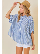 Load image into Gallery viewer, Blue &amp; White Stripe Oversized Button Down
