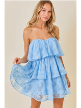 Load image into Gallery viewer, Blue Floral Strapless Tiered Dress
