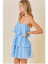 Load image into Gallery viewer, Blue Floral Strapless Tiered Dress
