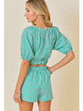 Load image into Gallery viewer, Green &amp; White Stripe Top &amp; Shorts Set
