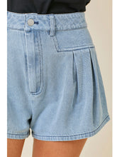 Load image into Gallery viewer, Light Wash Flare Denim Shorts
