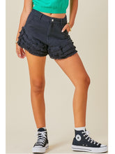 Load image into Gallery viewer, Black Tiered Raw Edge Denim Shorts
