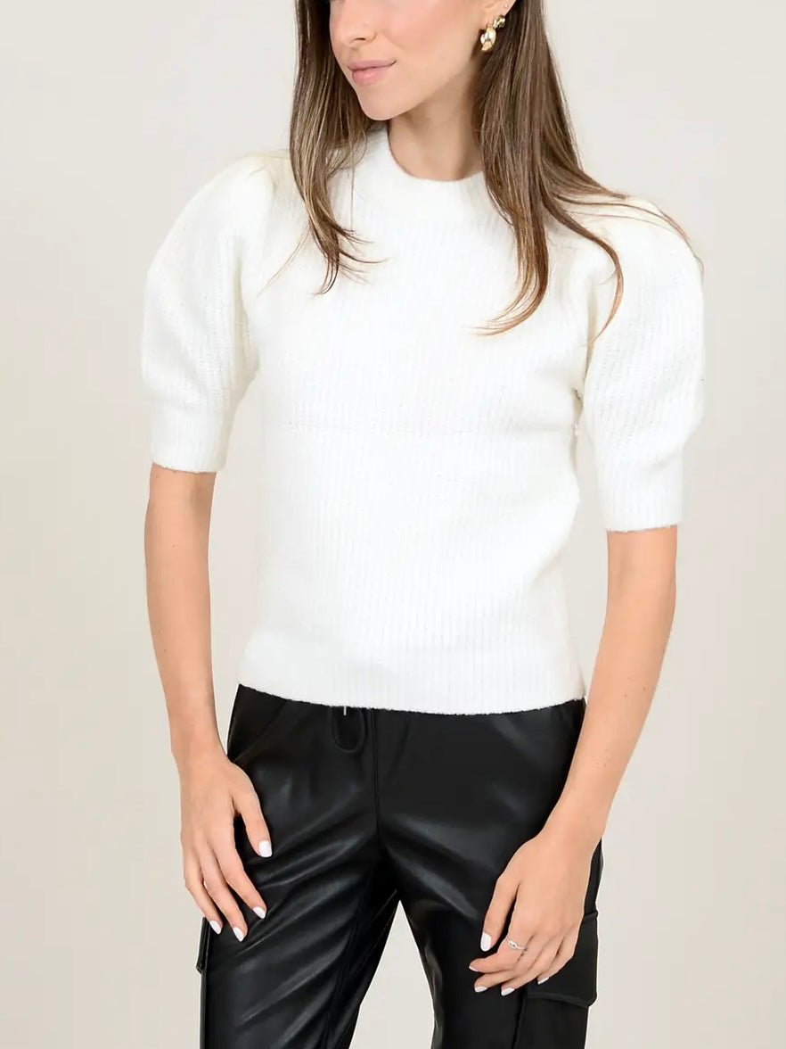 Winter White Camille Puff Sleeve Top