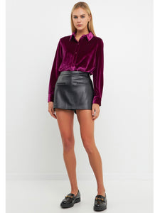 Black PU Front Welt Skort
