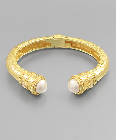 Pearl Accent Textured Cuff Bracelet