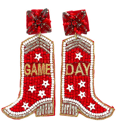 Red & White Beaded Boot Earrings
