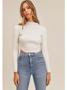 Cream Ribbed Knit Sweater Top