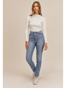 Cream Ribbed Knit Sweater Top
