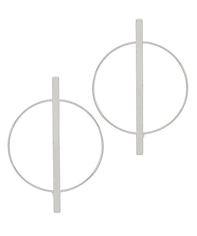Silver Metal Bar Accent Circle Earrings