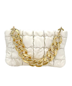 White Quilted Link Chain Bag