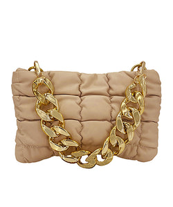 Taupe Quilted Link Chain Bag