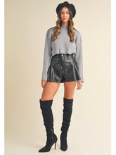 Load image into Gallery viewer, Black Faux Leather Pleat Shorts
