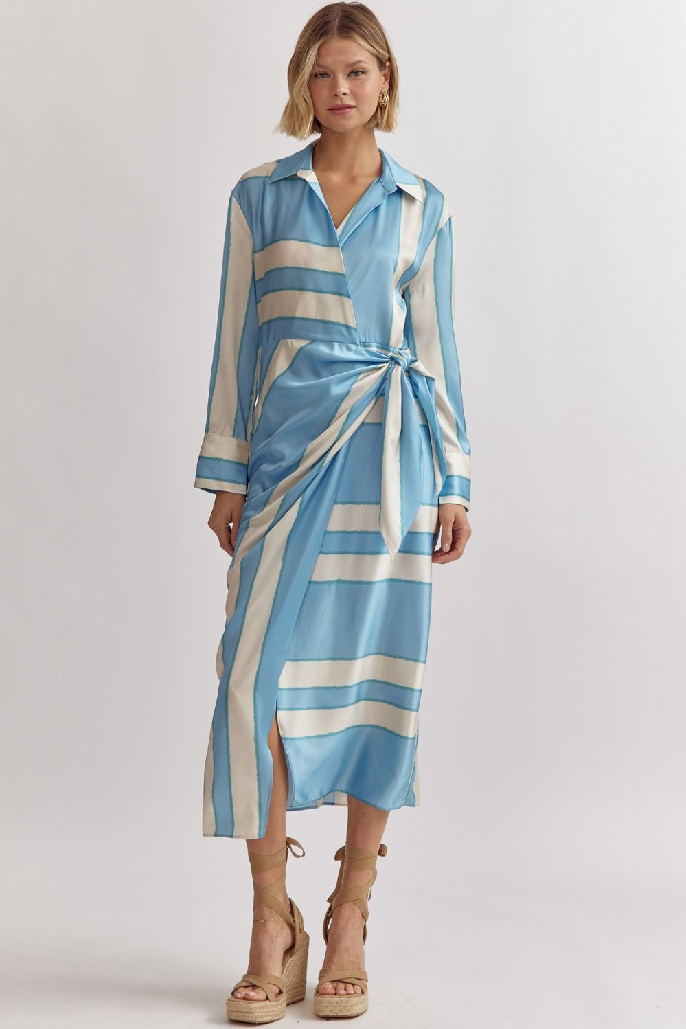 Blue Stripe Colorblock Maxi Dress