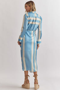 Blue Stripe Colorblock Maxi Dress