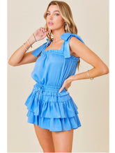 Load image into Gallery viewer, Blue Tie Shoulder Flounce Romper
