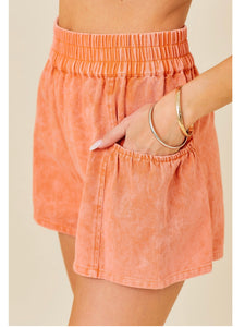 Washed Tangerine Denim Shorts