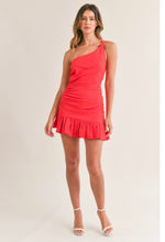 Load image into Gallery viewer, Red Ruched One Shoulder Tie Back Dress
