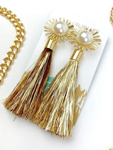 Gold Aurora Metallic Tassel Earrings