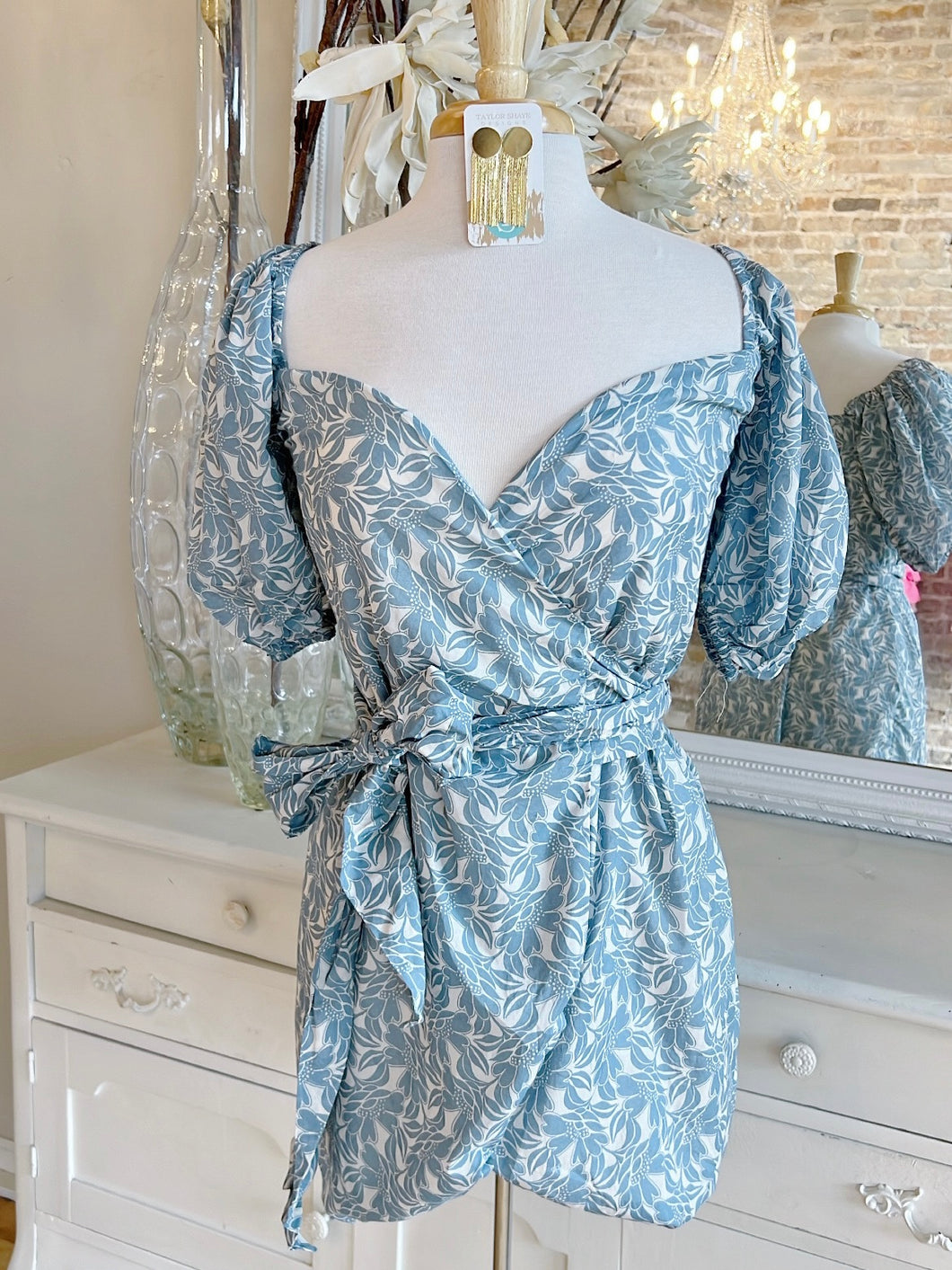 Blue & Cream Ivy Wrap Dress