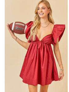 Crimson Poplin Tie Back Dress
