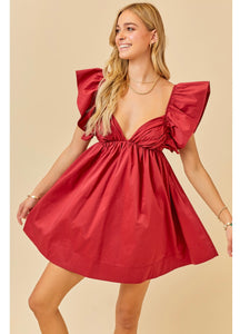 Crimson Poplin Tie Back Dress