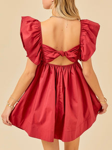Crimson Poplin Tie Back Dress